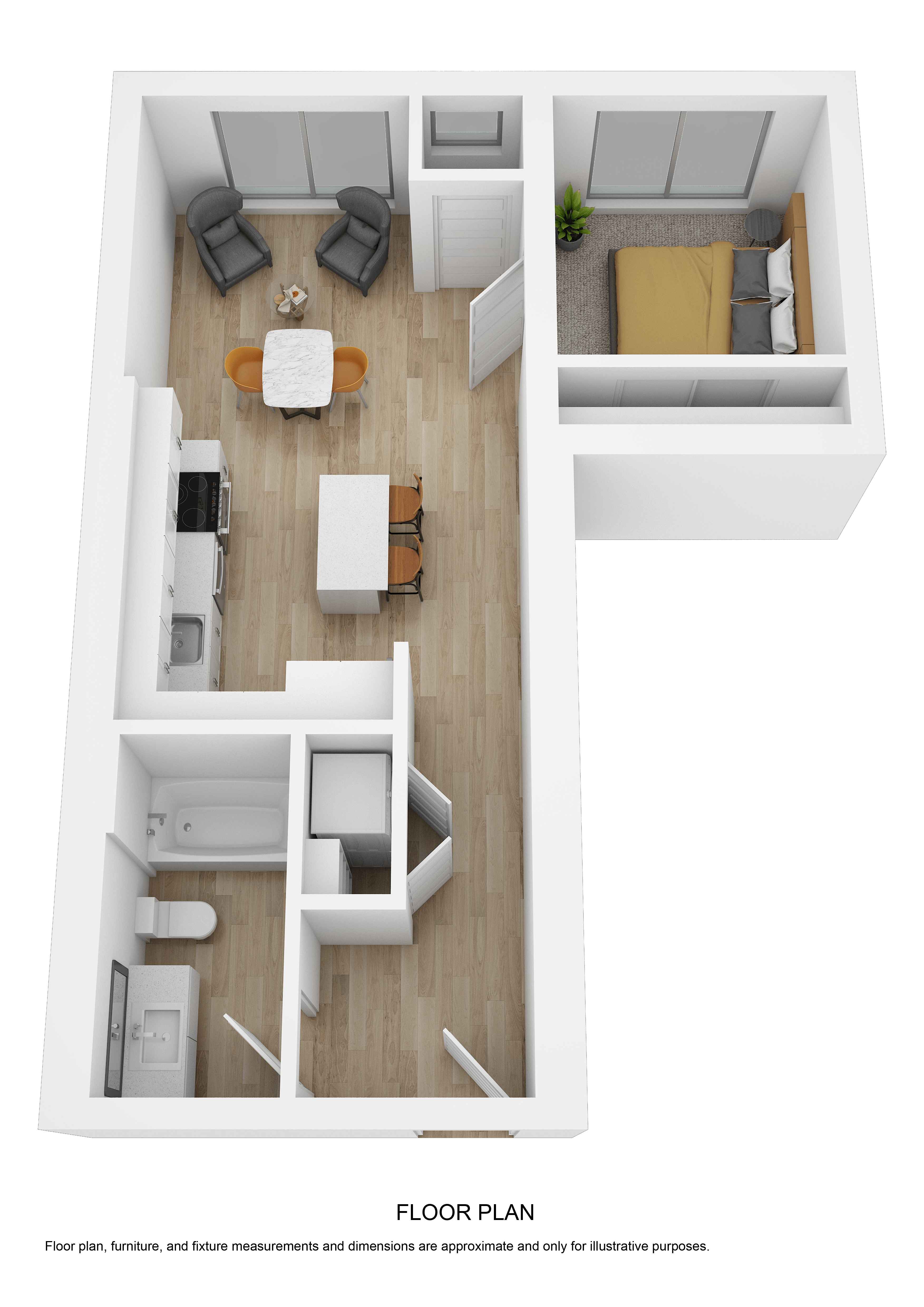 a floor plan of a room with a desk and a chair